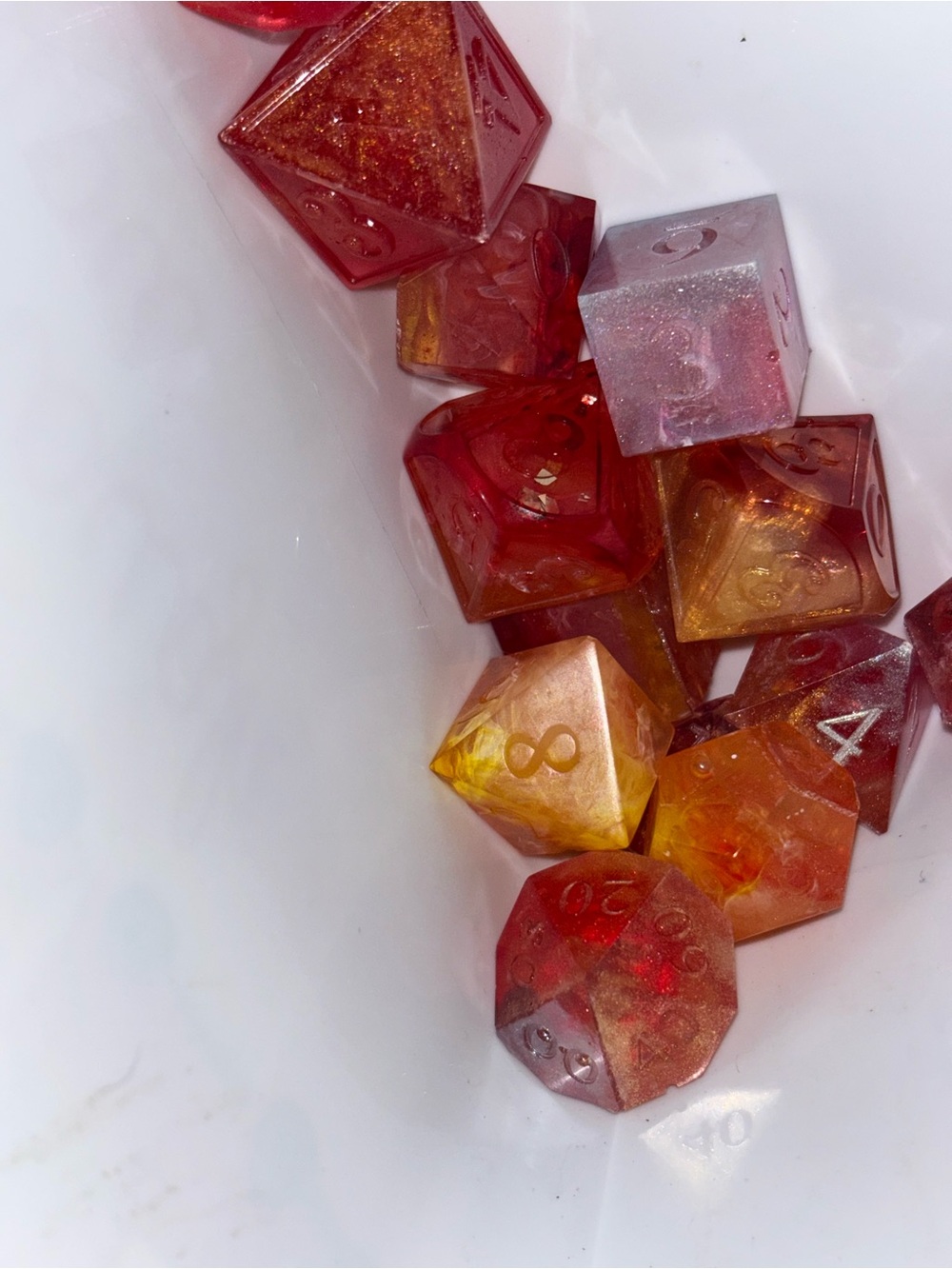 Resin Polyhedral RPG Dice Set in Red, Orange & Gold